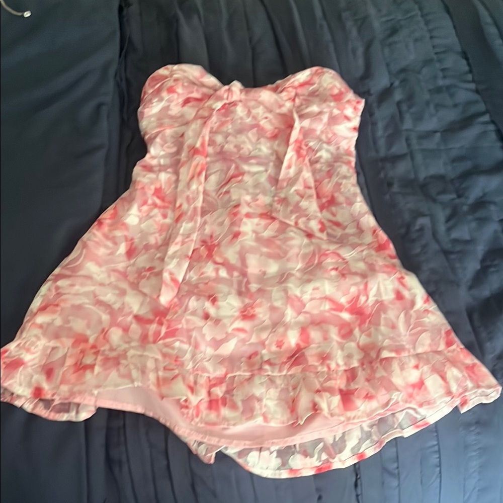Hello Molly Pink and White Strapless Dress
